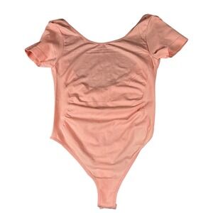 Itzon Womens Pink Bodysuit Small Scoop Neck Stretch Short Sleeve Snap Fit NWOT